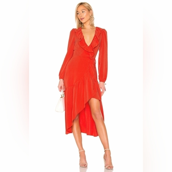 Tularosa Stevie Dress Wrap Midi‎ Maxi Red Size Extra Small - Picture 1 of 14